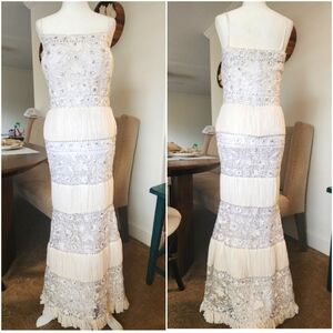 Luxury Couture White Ebroidered Lace Formal Dress Wedding Dress BOHO BRIDE